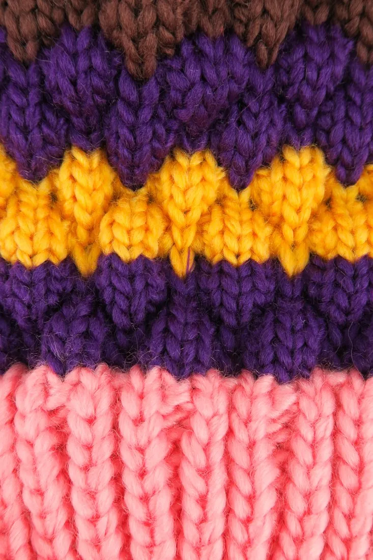 หมวกไหมพรมแต่งปอม - Unisex Knitted Ski Winter Hat Crochet Snowflake Pattern Beanie with Pom