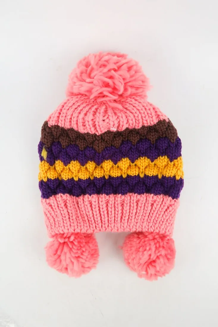 หมวกไหมพรมแต่งปอม - Unisex Knitted Ski Winter Hat Crochet Snowflake Pattern Beanie with Pom