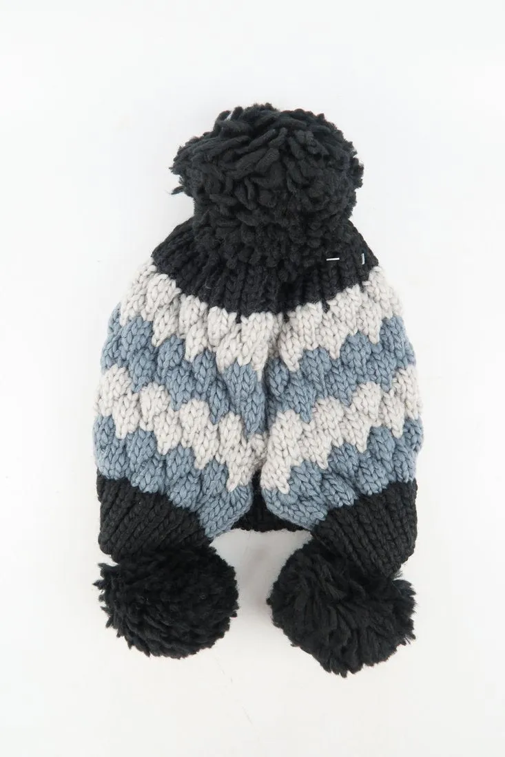 หมวกไหมพรมแต่งปอม - Unisex Knitted Ski Winter Hat Crochet Snowflake Pattern Beanie with Pom