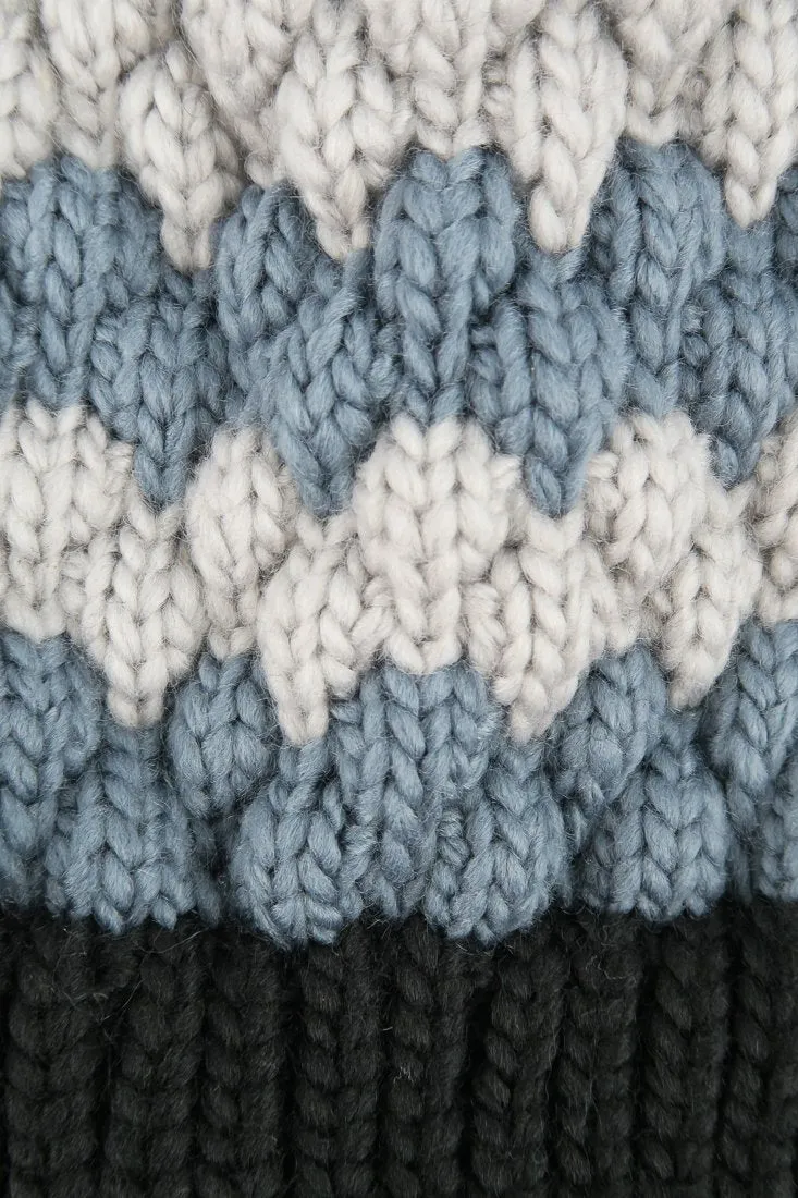หมวกไหมพรมแต่งปอม - Unisex Knitted Ski Winter Hat Crochet Snowflake Pattern Beanie with Pom