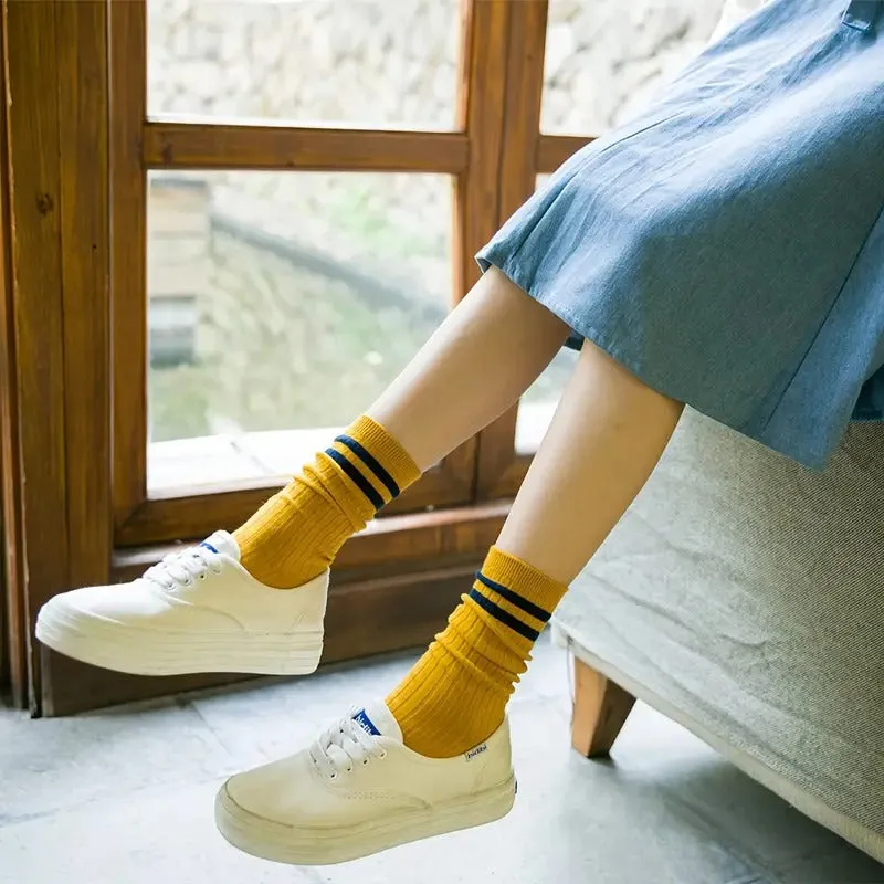10 Pairs Striped Sports Socks, Comfy & Breathable Mid Tube Socks, Women's Stockings & Hosiery