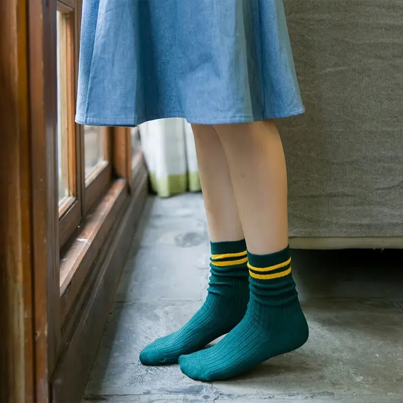 10 Pairs Striped Sports Socks, Comfy & Breathable Mid Tube Socks, Women's Stockings & Hosiery