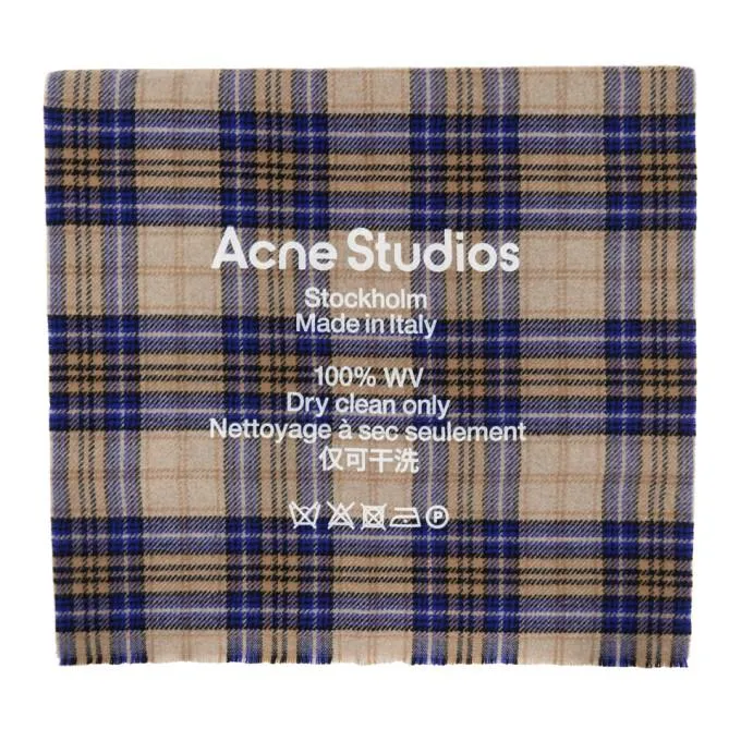 Acne Studios Beige and Blue Cassiar Tartan Scarf