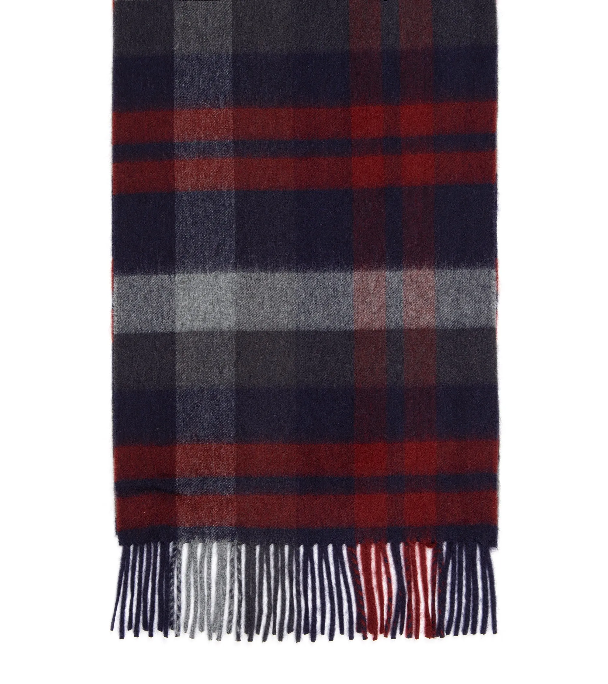 Begg x Co Arran Ferguson Checked Cashmere Scarf: Navy/Bordeaux