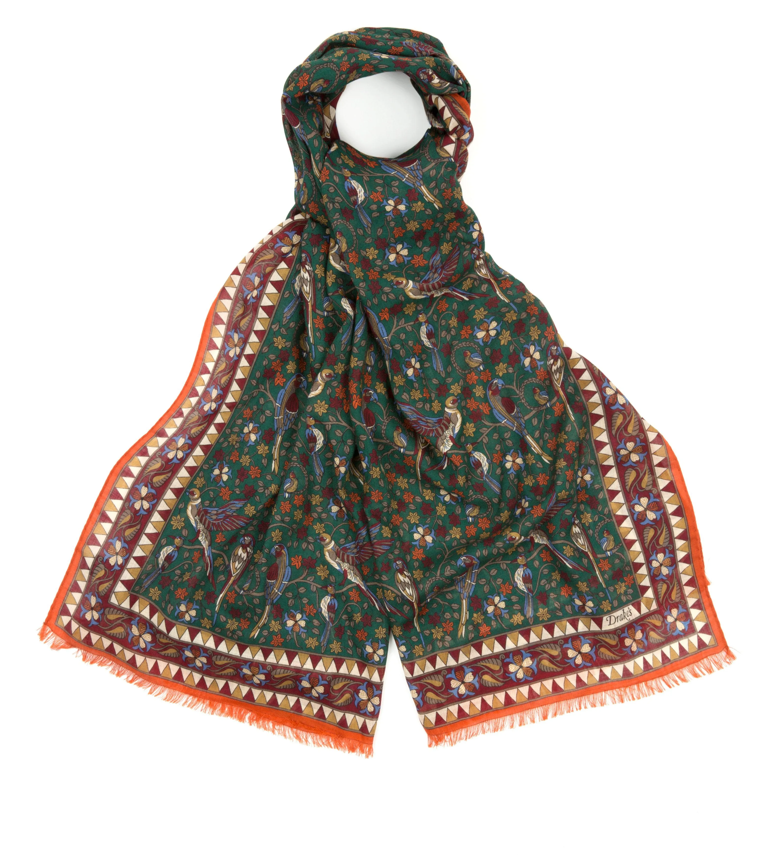 Bird and Flower Print Scarf