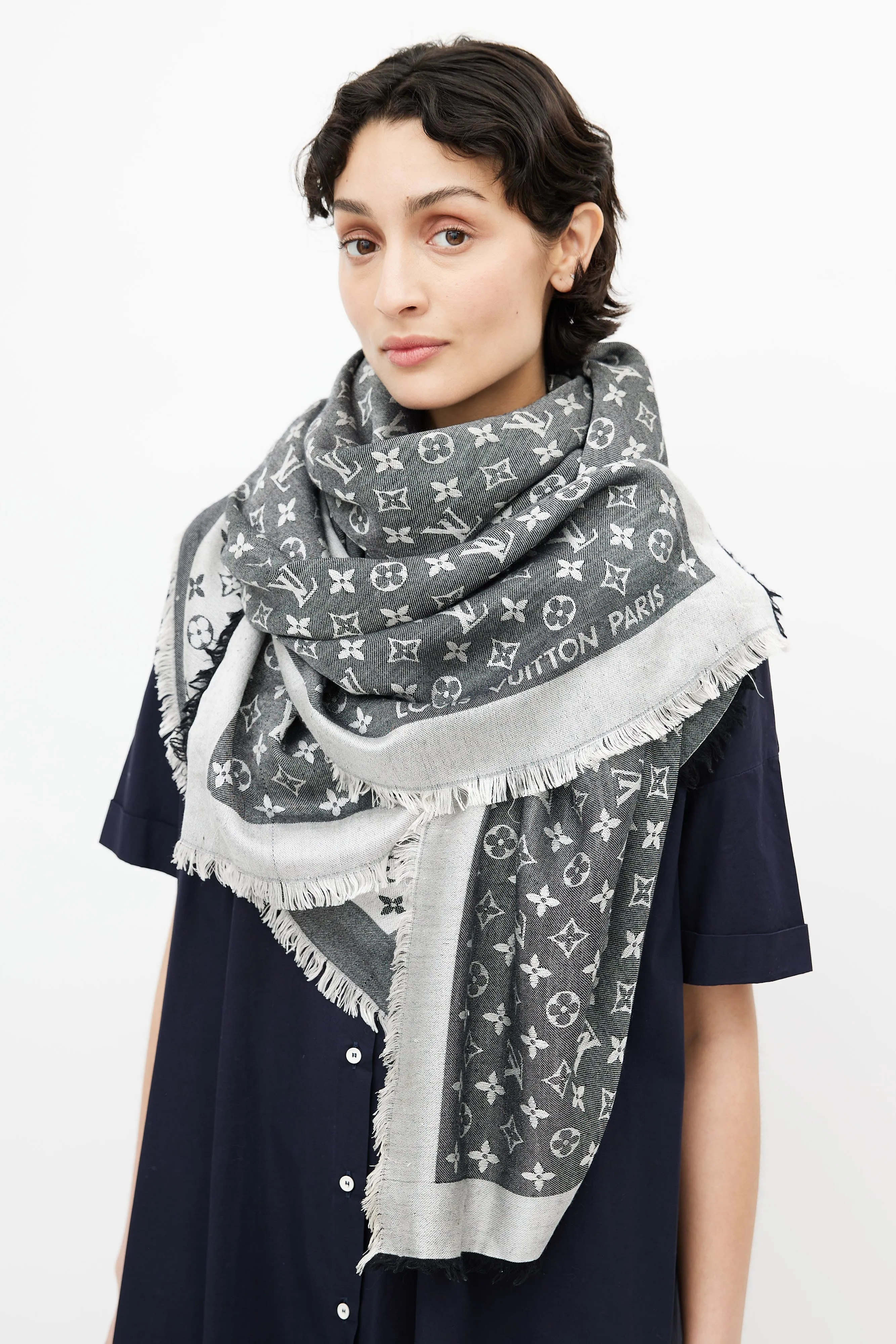 Black & Grey Monogram Chale Scarf