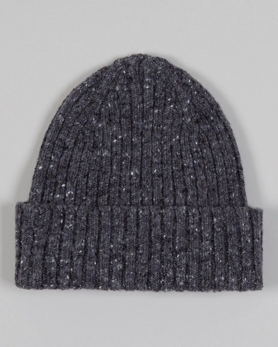 Drake's Donegal Ribbed Merino Beanie / Grey