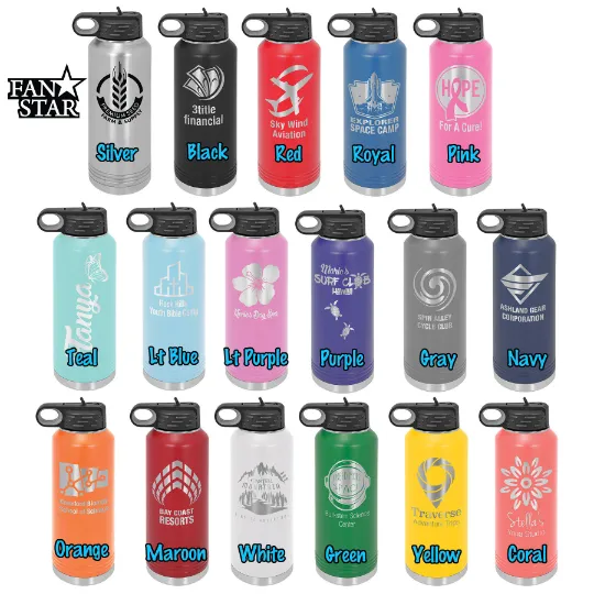 Engraved Softball Stainless Steel Water Bottle, Choose Your Customizations