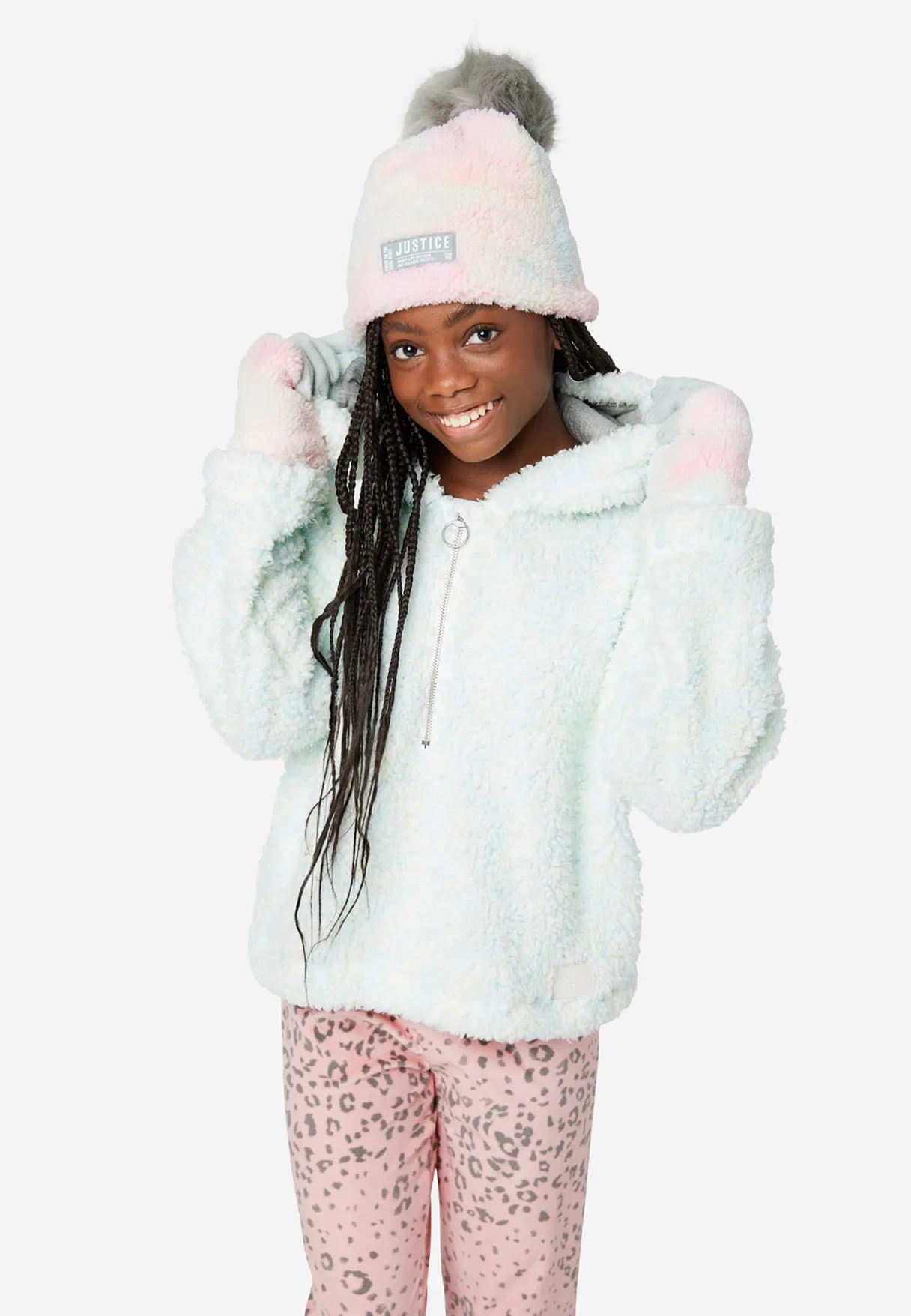Faux Sherpa Pom-Pom Beanie Hat & Gloves