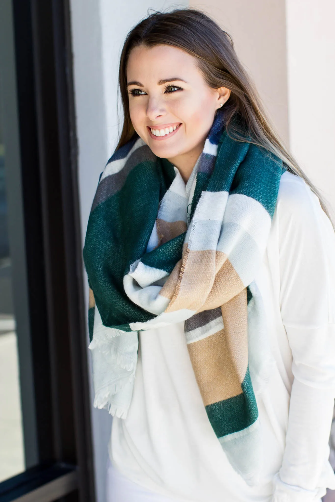 Hold On Stripe Blanket Scarf - Green
