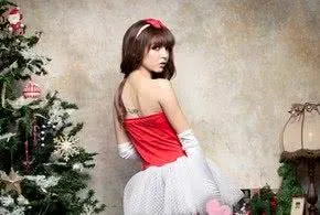 Hot Christmas costumes red dress strapless skirt with white gloves for free