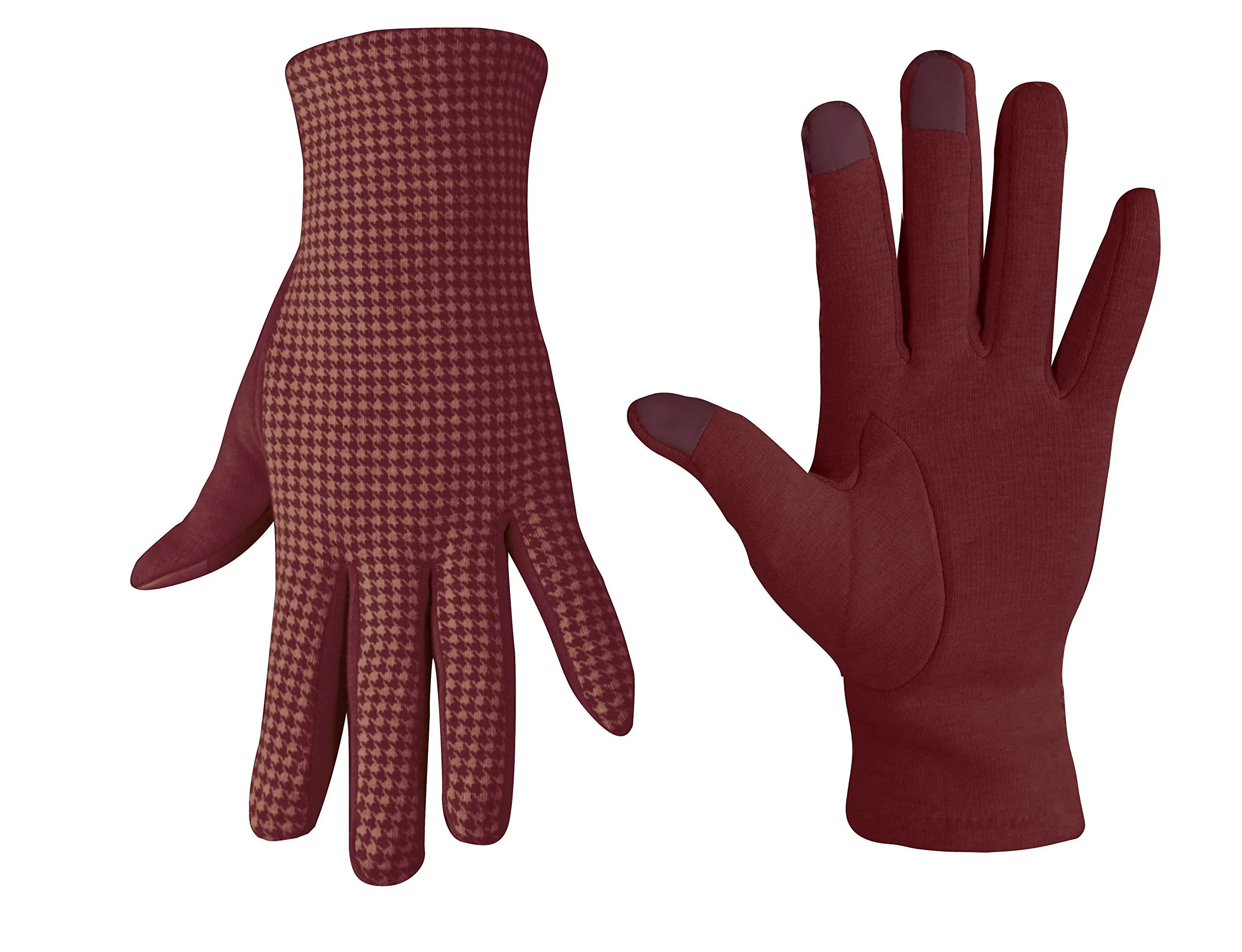Houndstooth fleece lined smart phone compatible gloves