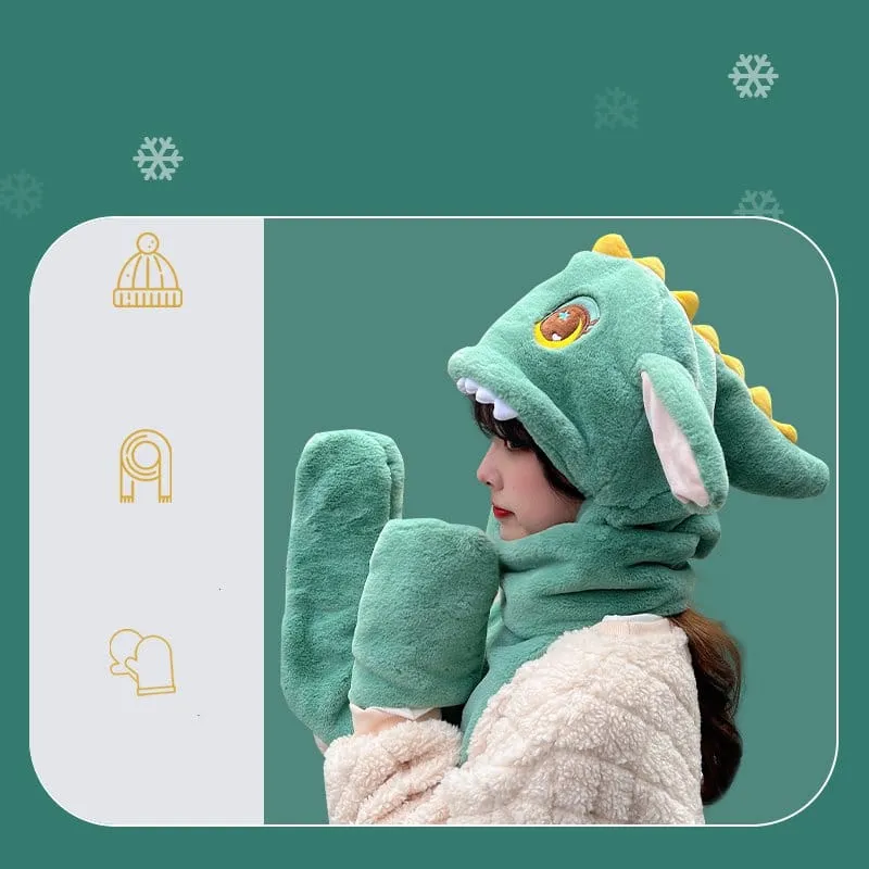 Kawaii Soft Girl Ears Move Plush Scarf Gloves Hooded