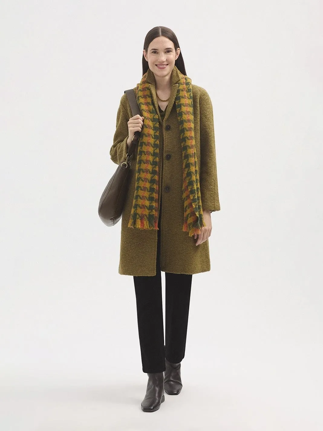 Nice Things Tricolour Herringbone Scarf Green