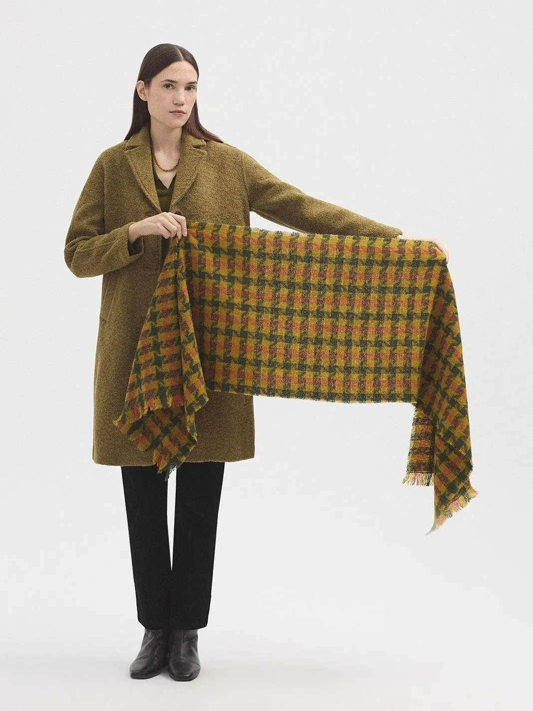Nice Things Tricolour Herringbone Scarf Green