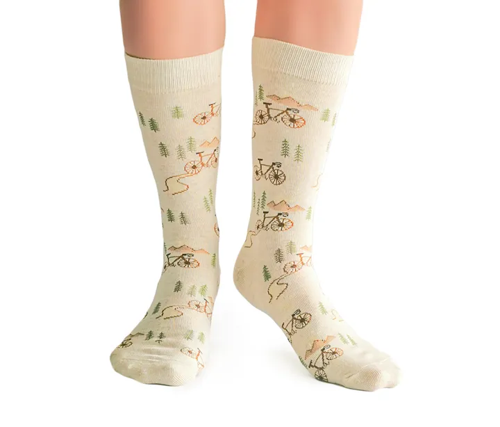 "Cycle Path" Cotton Crew Socks by Uptown Sox - Medium