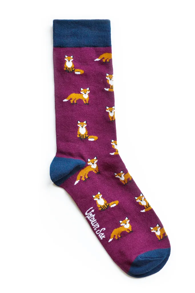 "Feeling Foxy" Cotton Crew Socks by Uptown Sox - Medium