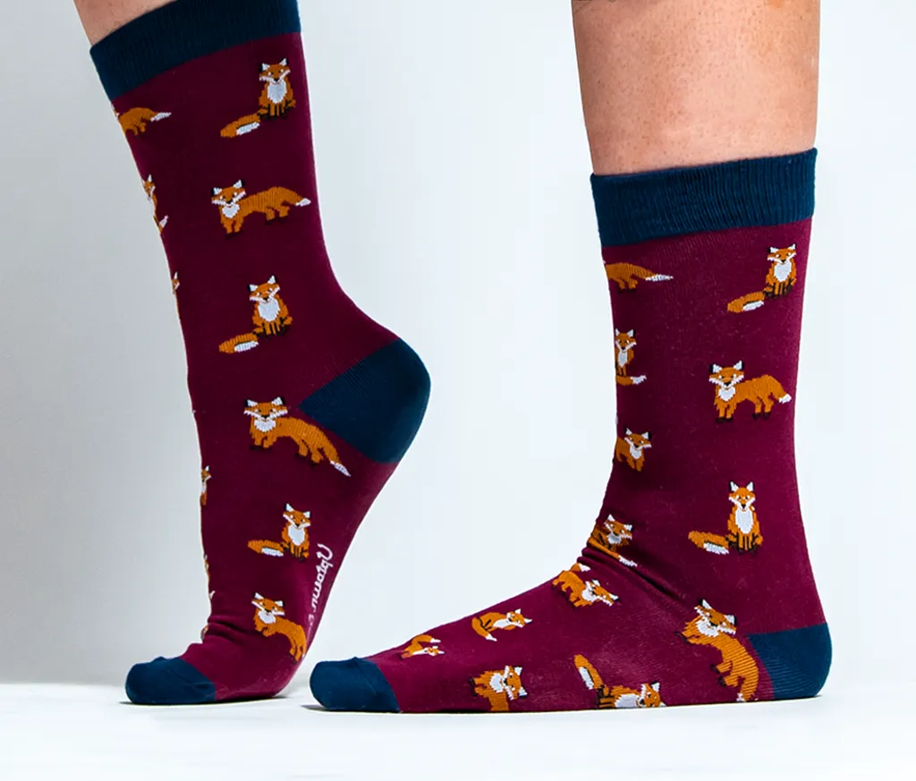 "Feeling Foxy" Cotton Crew Socks by Uptown Sox - Medium