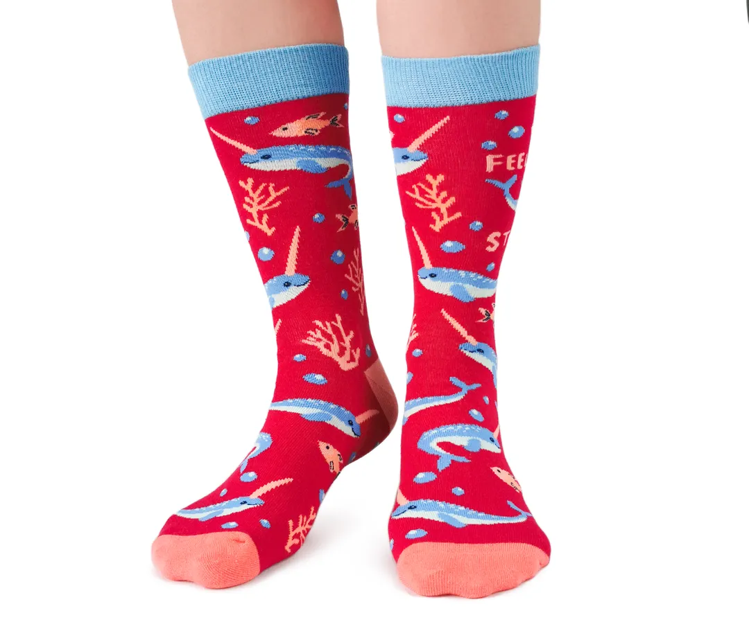 Uptown Sox Medium-Size Cotton Crew Socks with Naughty Narwhal Design