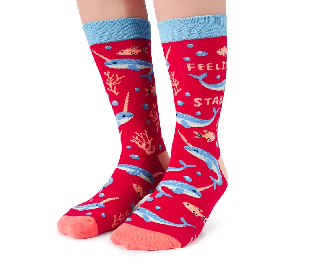 Uptown Sox Medium-Size Cotton Crew Socks with Naughty Narwhal Design