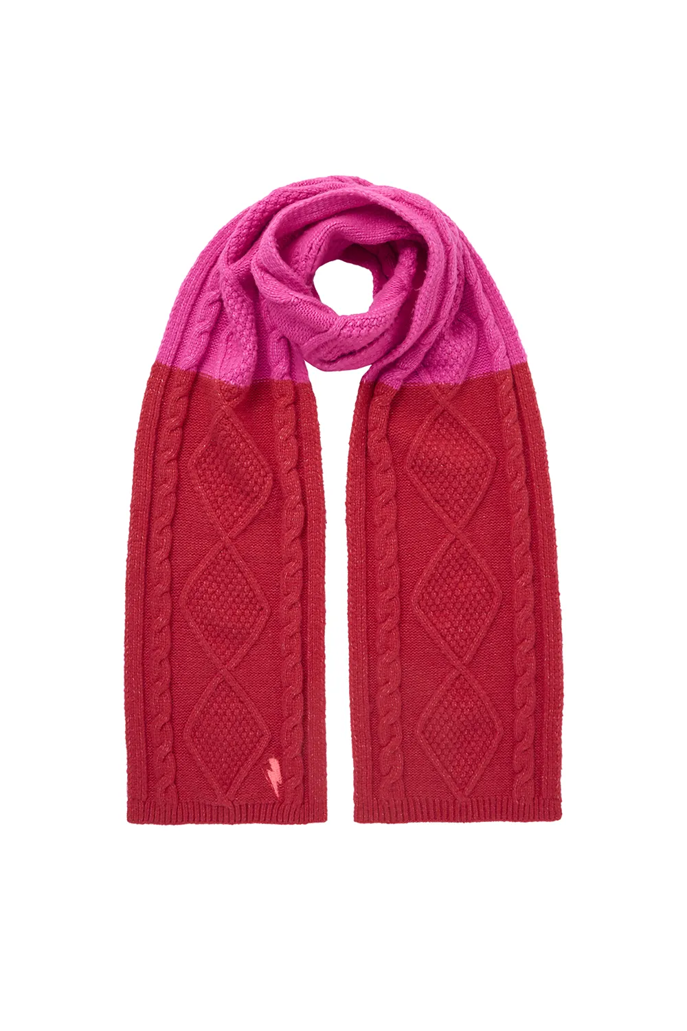 Red with Pink Cable Knit Scarf