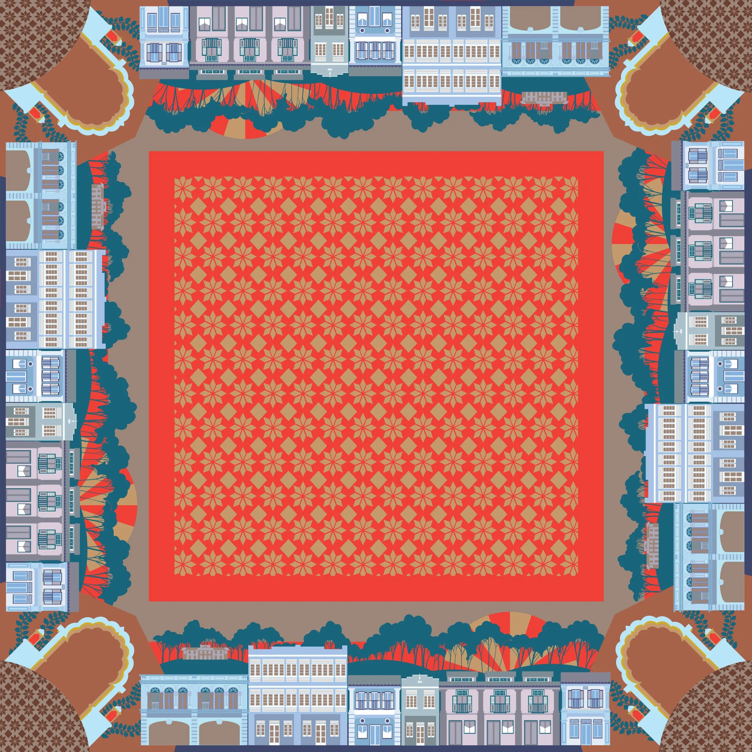 Shophouses at the Foothill Silk Scarf
