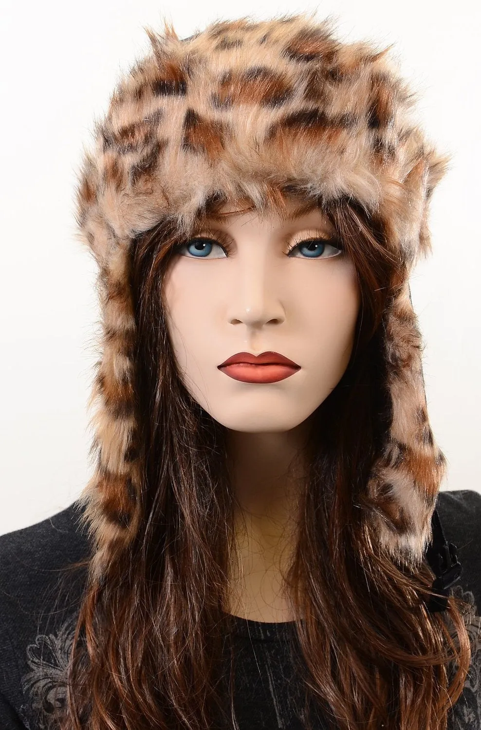 Vegan-Friendly Super Furry Leopard Print Ushanka Trapper Hat for Cold Weather