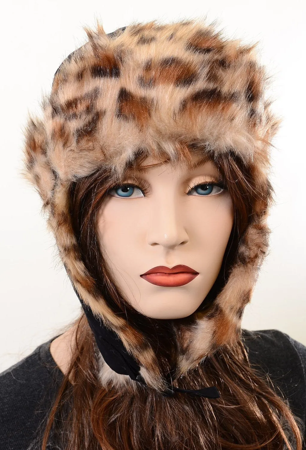 Vegan-Friendly Super Furry Leopard Print Ushanka Trapper Hat for Cold Weather