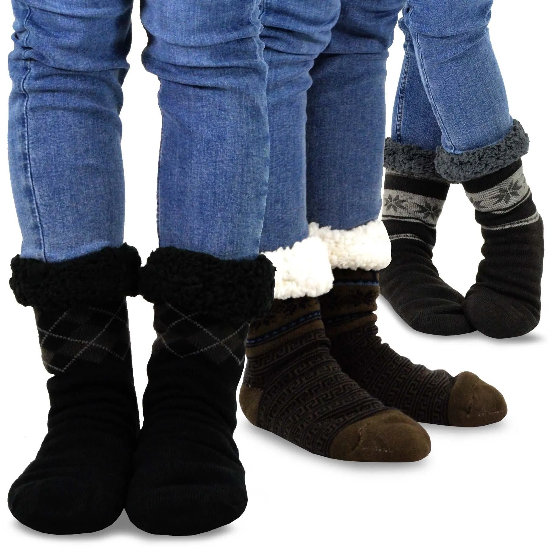 TeeHee Socks Men's Double Layered Polyester Crew Assorted 3-Pack (R1300)