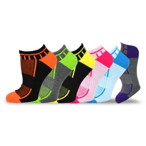TeeHee Socks Women's Golf Polyester No Show Stripe and Mash Top 6-Pack (11892)