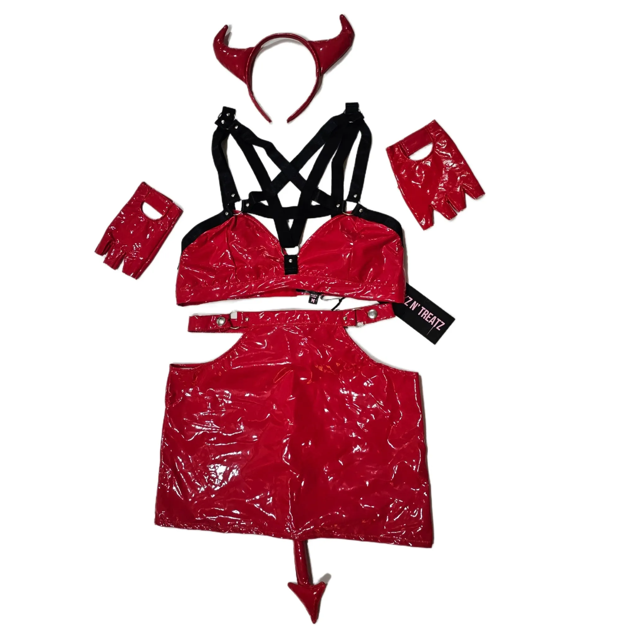 Trickz N Treatz Devil Costume Set | Red & Black Vinyl with Pentagram