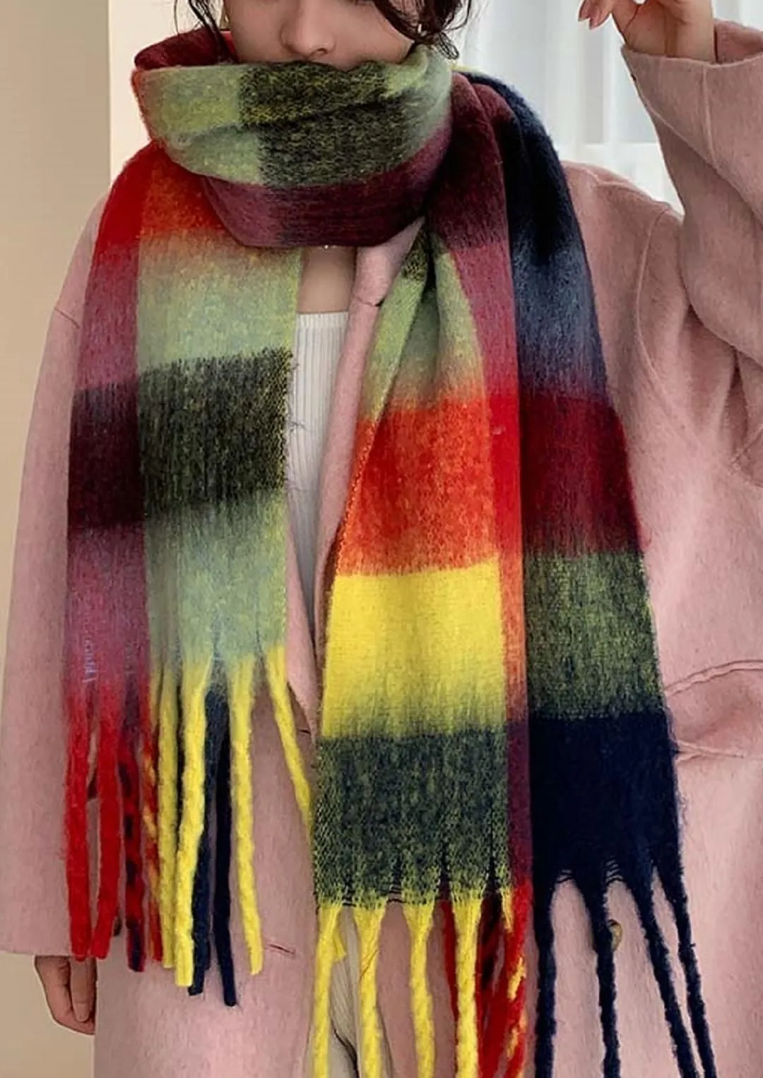 Wander Agio Winter Women Warm Scarf Long Shawl Large Scarves Cold Weather Thick Blanket Scarfs Colorful Plaid