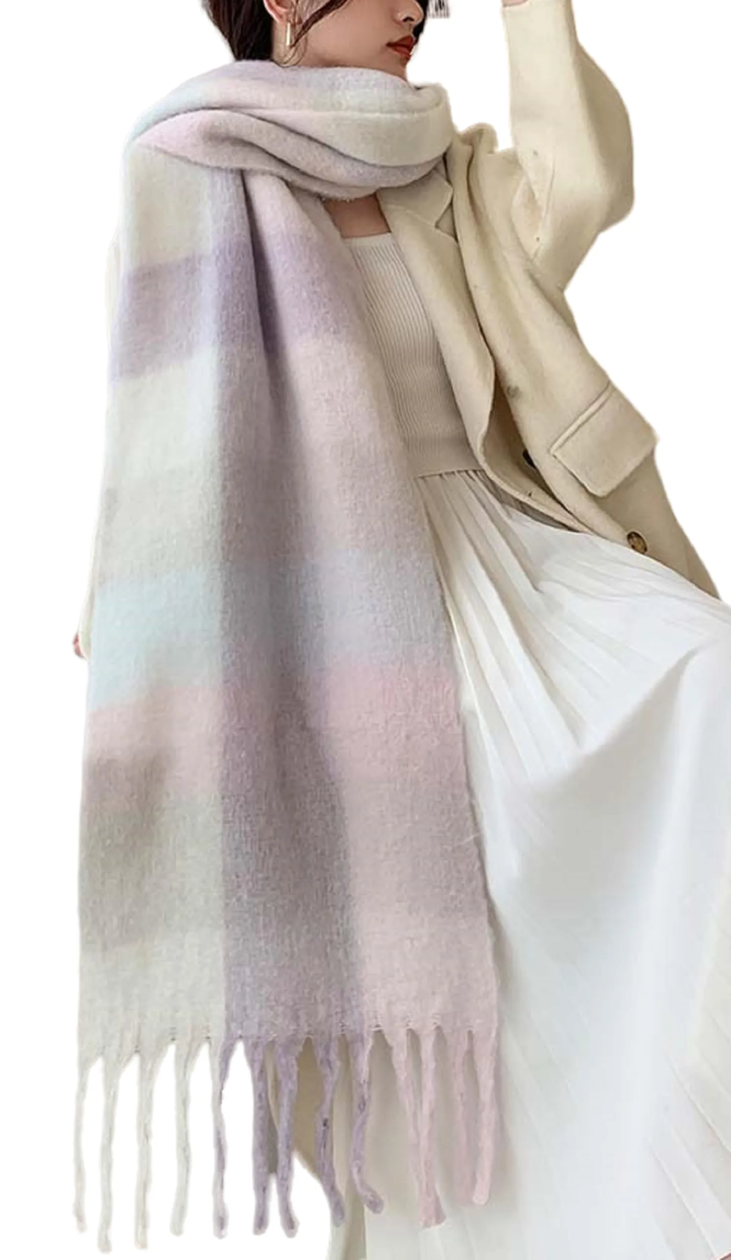 Wander Agio Winter Women Warm Scarf Long Shawl Large Scarves Cold Weather Thick Blanket Scarfs Colorful Plaid