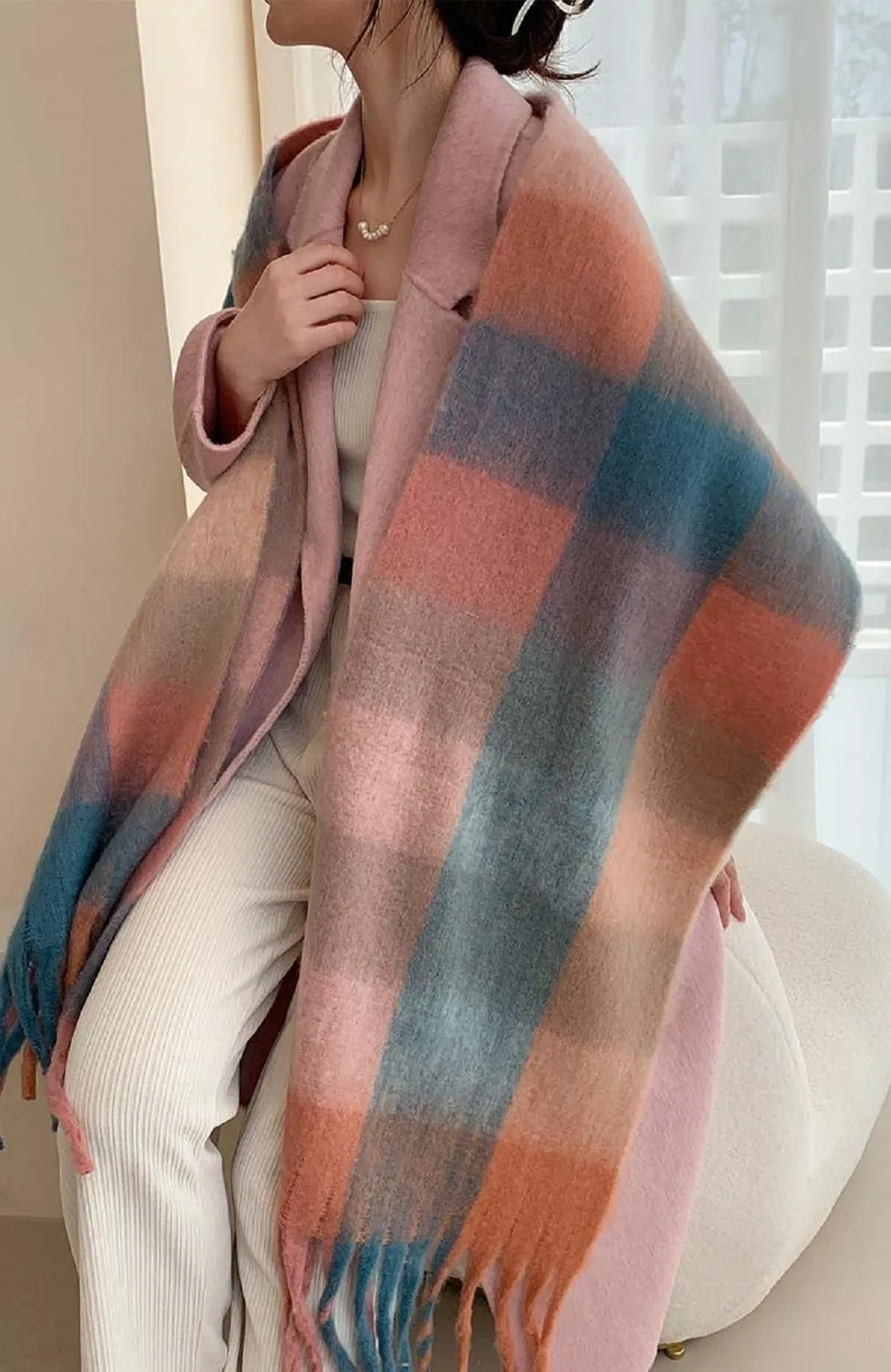 Wander Agio Winter Women Warm Scarf Long Shawl Large Scarves Cold Weather Thick Blanket Scarfs Colorful Plaid