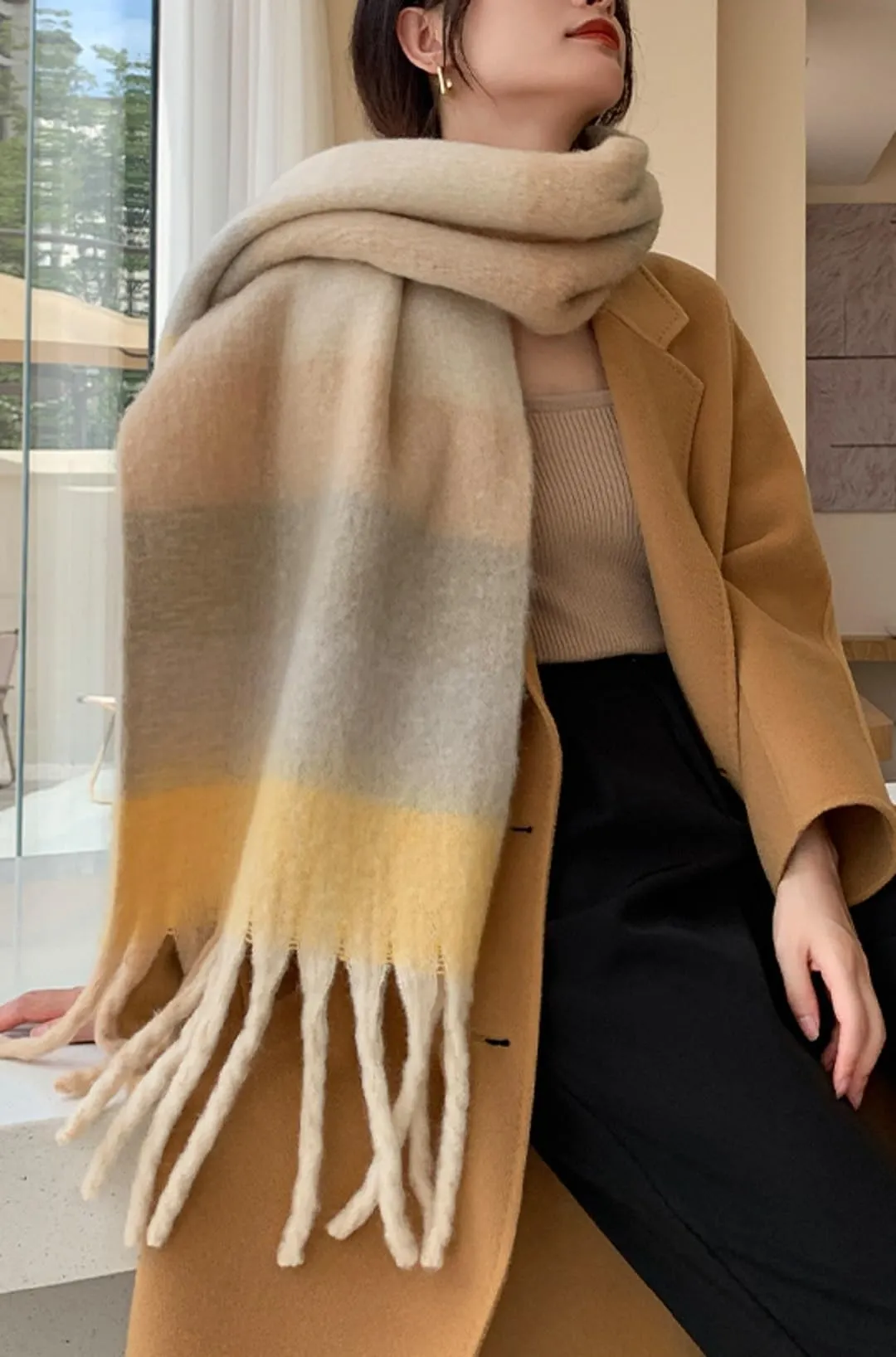 Wander Agio Winter Women Warm Scarf Long Shawl Large Scarves Cold Weather Thick Blanket Scarfs Colorful Plaid
