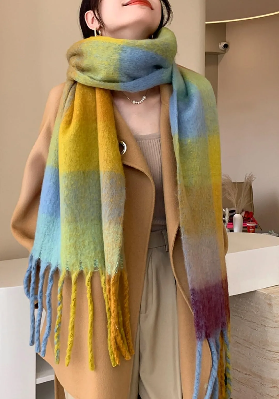 Wander Agio Winter Women Warm Scarf Long Shawl Large Scarves Cold Weather Thick Blanket Scarfs Colorful Plaid