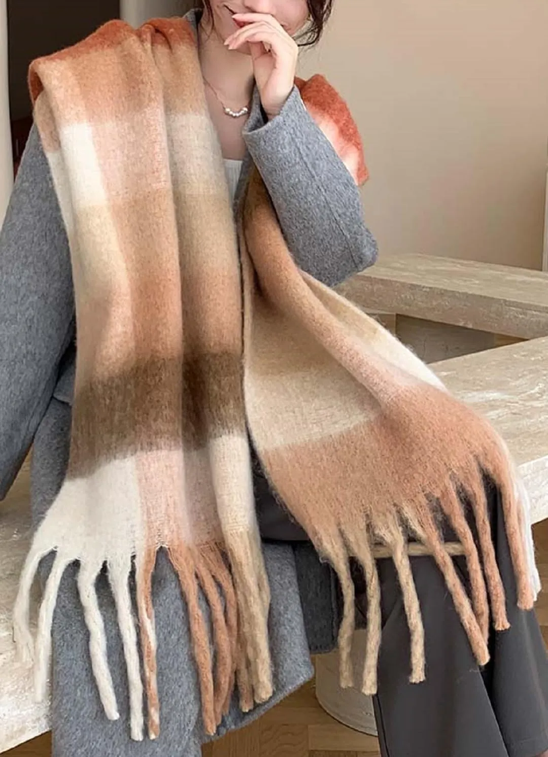 Wander Agio Winter Women Warm Scarf Long Shawl Large Scarves Cold Weather Thick Blanket Scarfs Colorful Plaid