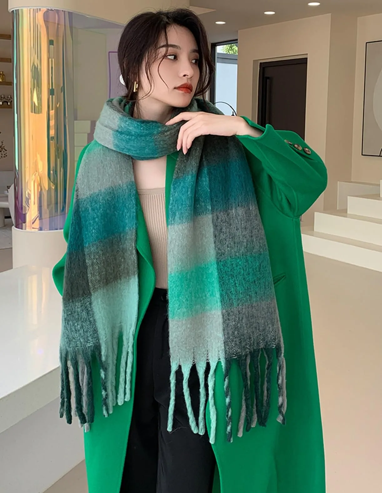 Wander Agio Winter Women Warm Scarf Long Shawl Large Scarves Cold Weather Thick Blanket Scarfs Colorful Plaid